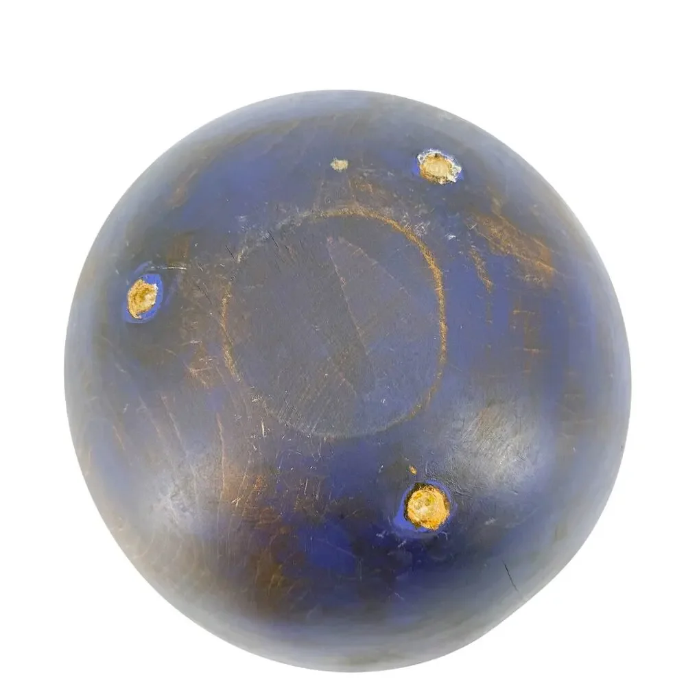 large wooden BOWL distressed blue 13